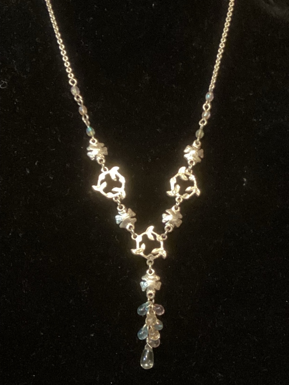 Silver-Tone Blue Crystal Drop Y Necklace